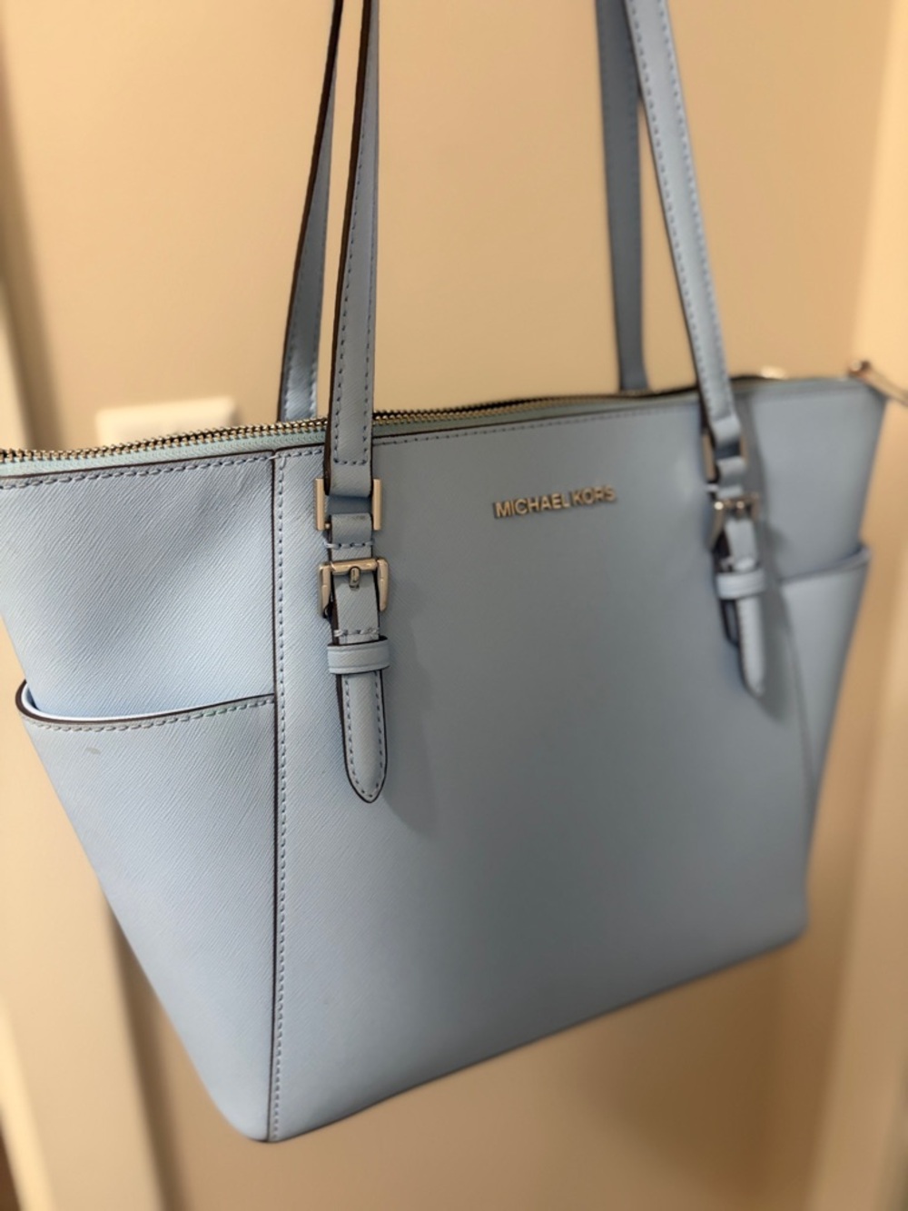 SOLD- Michael Kors Powder Blue Leather Tote